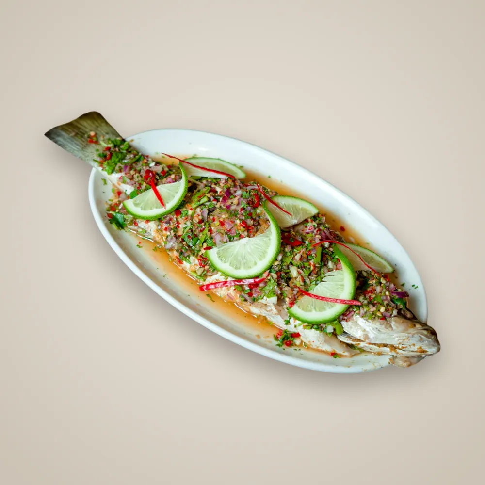 Steamed Whole Fish Infused with Garlic Lime Sauce