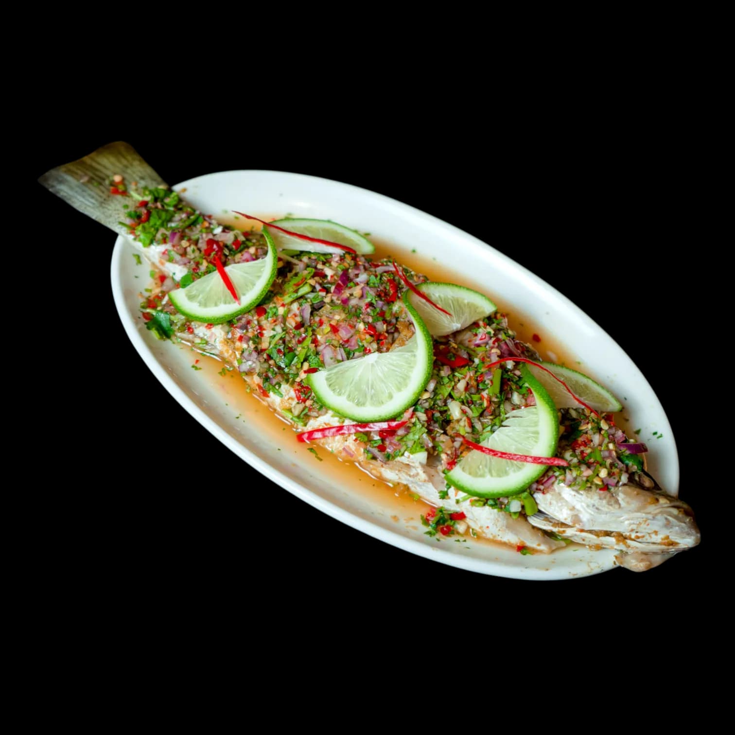 Steamed Whole Fish Infused with Garlic Lime Sauce